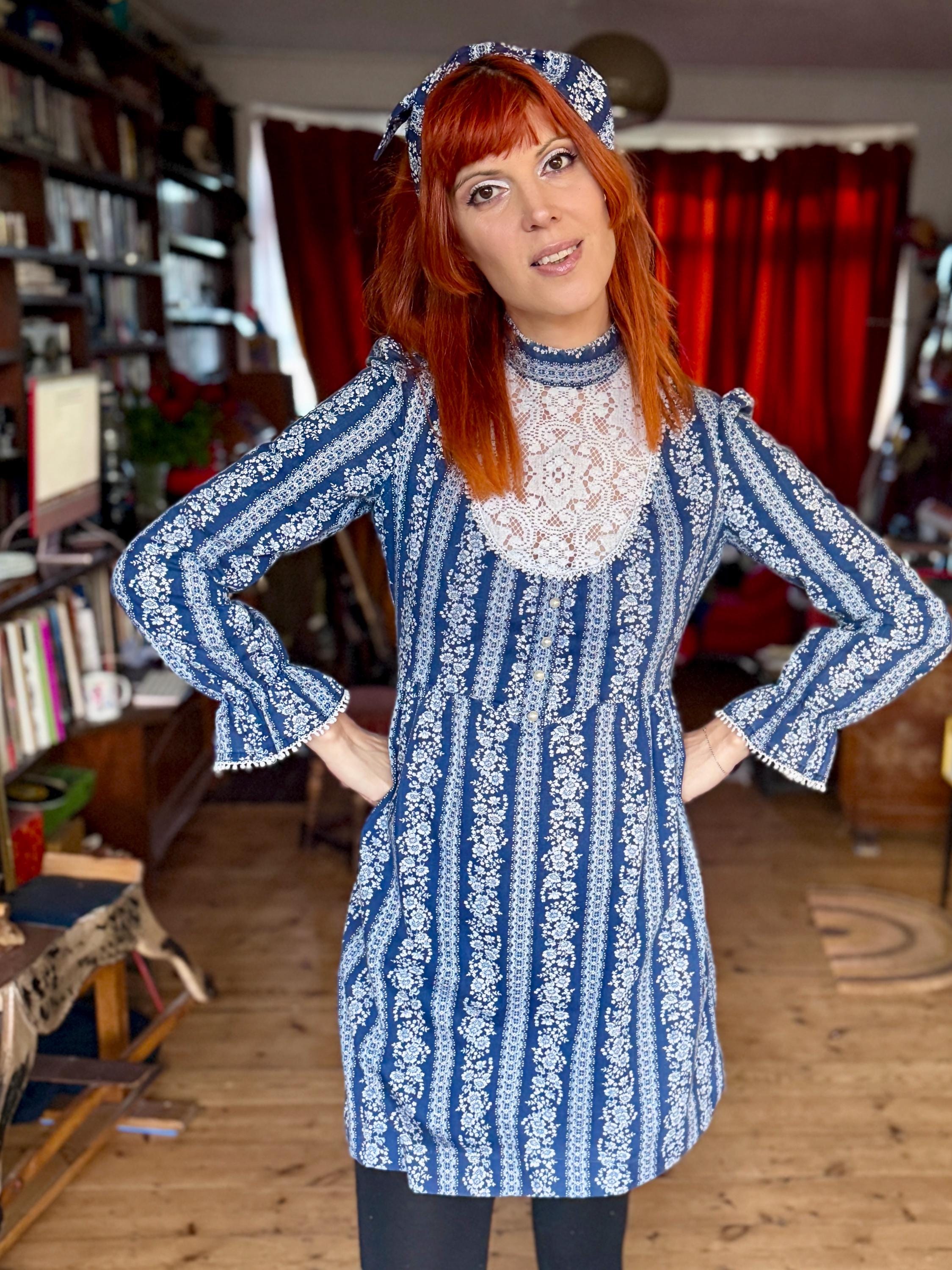 Sixties Dolly Rocker Original 1960s Dollyrocker Floral Mini Dress With Matching Head Scarf ...