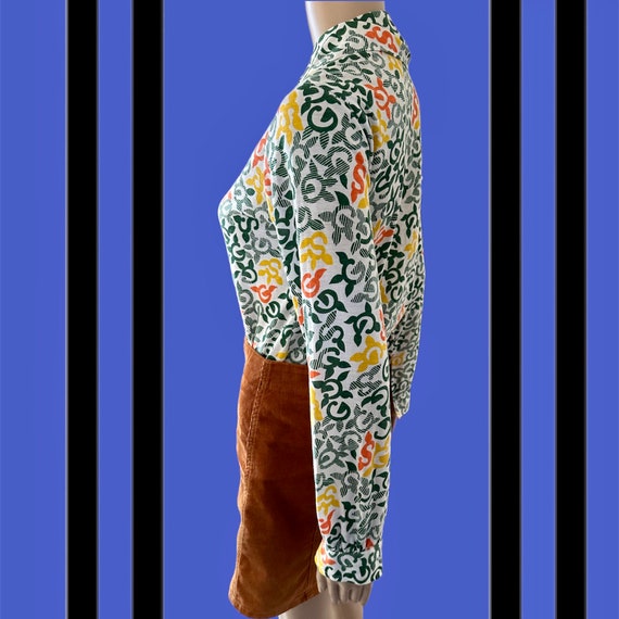 70s Green & Gold Riding Crop Print Dagger Collar Shirt XL main image 0
