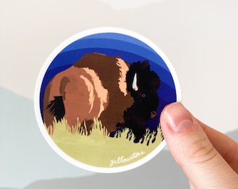 Bison, Bison sticker, circle sticker, laptop sticker, vinyl sticker, water bottle sticker, Yellowstone sticker, popular sticker, outdoors