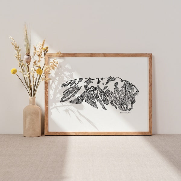 Utah Ski Resort art print, Brighton, Solitude, Snowbird, Snowbasin, ski resort, art print, Utah ski resort, mountain art, mountain, simple