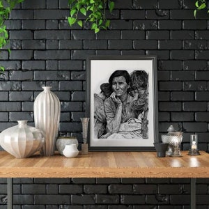 Migrant Mother (Great Depression) Scribble Art Print | Dorothea Lange
