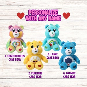 Personalized Care Bears 11” Plush - Togetherness,  I Care, Funshine & Grumpy Care Bears, Custom Name Plush, Carebear Gift, 90's gift