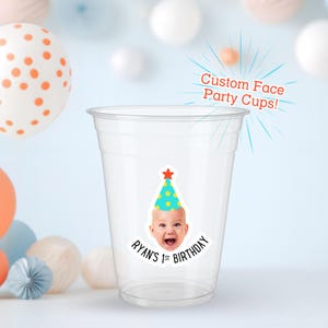 Custom Face Party Cups with Hat and Personalized Message – Perfect for Birthdays, Weddings, Graduations & Special Celebrations