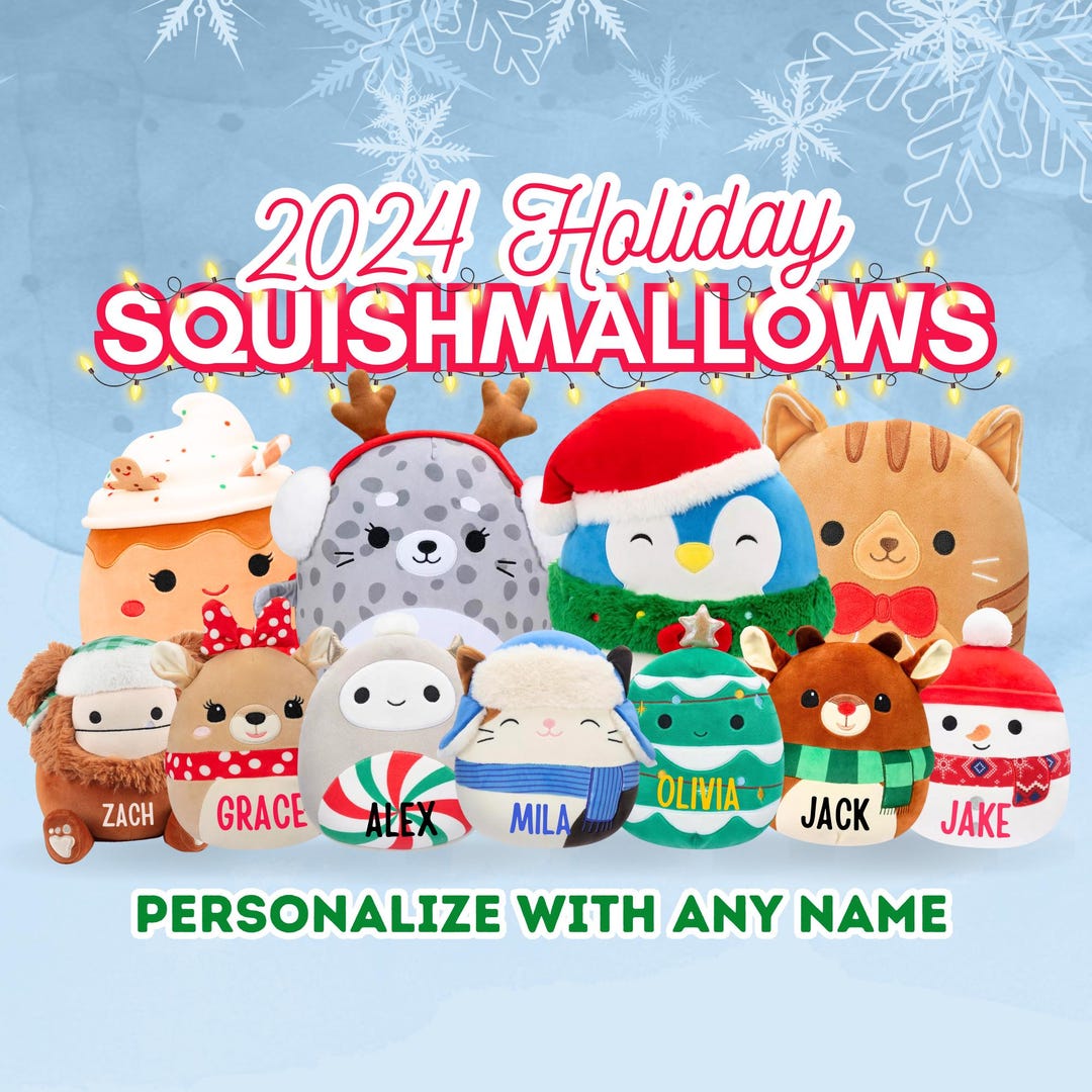 Personalized 2024 Holiday Christmas Squishmallows Custom Name Plush