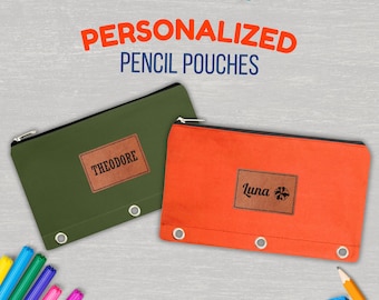 Personalized Pencil Pouch for Kids & Teens – Laser Engraved Name, Art and Craft Supply Pouch, Back to School Gift, Fits 3-Ring Binder
