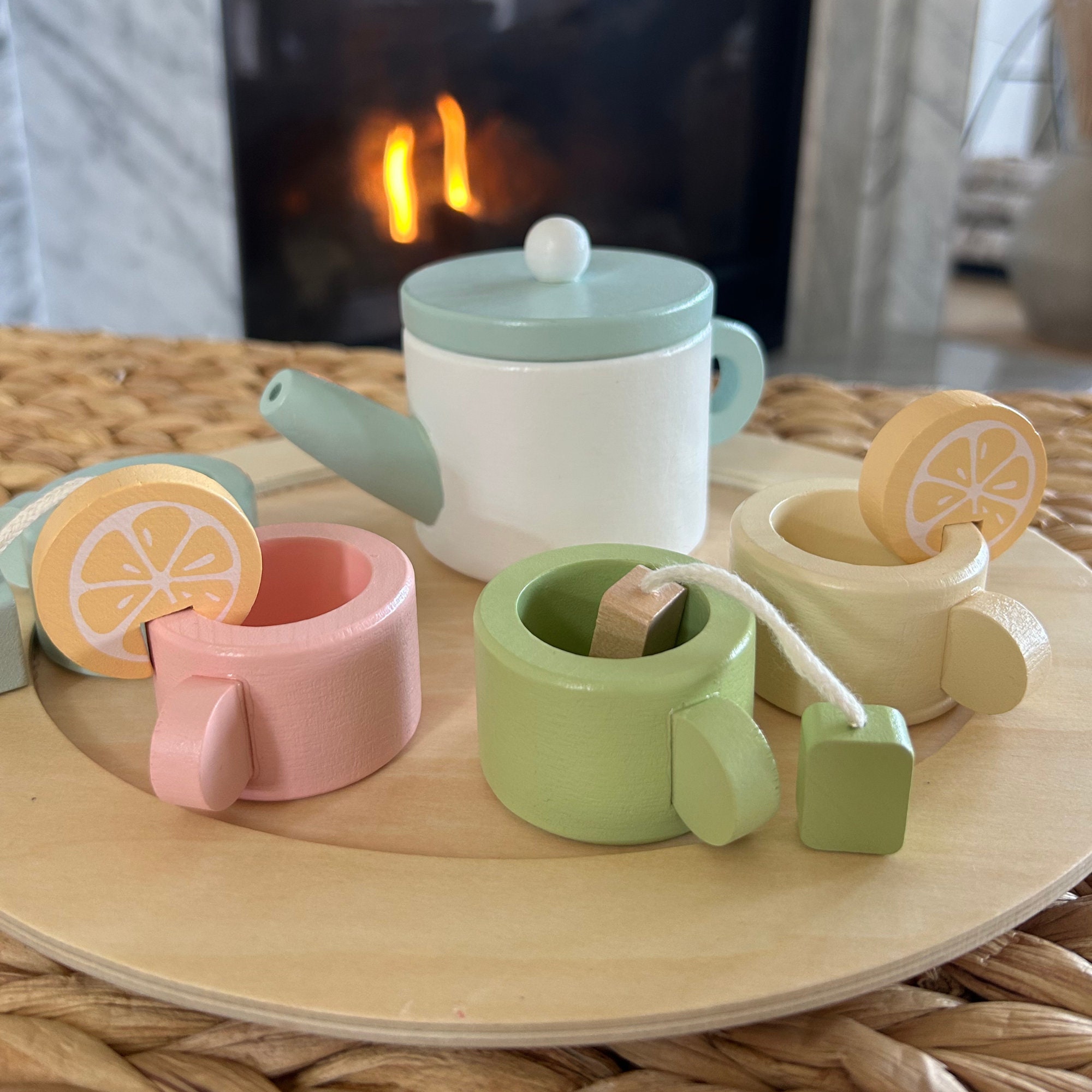 Juego De Té De Madera Para Niños | Set De 14 Piezas Montessori | Juego De Rol Con Tetera, Pasteles Y Galletas | 3-7 Años