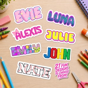 Personalized Name Stickers for Kids – Waterproof Vinyl Label Decals for Lunch Boxes, Water Bottles, Notebooks & School Supplies