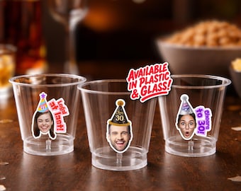 Custom Face Shot Glasses – Personalized Plastic & Glass Options for Birthdays, Bachelorette Parties, Graduations, Milestones, Special Events
