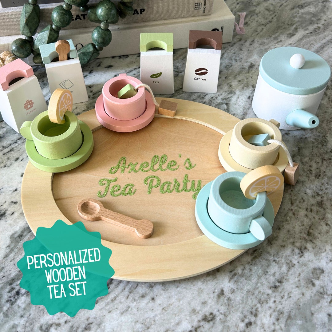 Personalized Wooden Afternoon Tea Set Toys for Toddlers, Tea Party, Tea