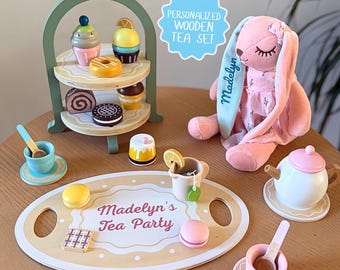 Personalized Wooden Tea Set Toy for Kids, Custom Name Tea Party Set, Montessori Pretend Play, Tea Time Gift, Birthday Present, Girl Gift