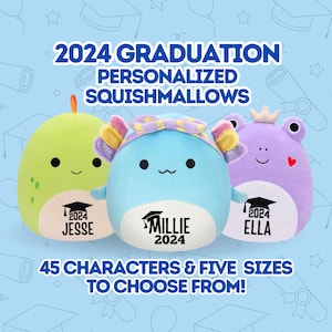 Personalized Graduation Squishmallows Class of 2024, Custom Name Plush with Year, Graduation Gift for Her, for Him, for College, High School