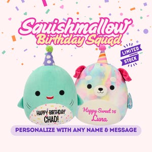 Personalized Squishmallows Birthday Squad – Custom Name & Message Plush, Sweet 16, 1st Birthday, Squishmallow Party Gift