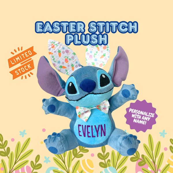 Personalized Easter Stitch 9" Plush, Custom Name Plush, Easter Plush, Unique Stitch Gift, Easter Basket Filler, Easter Gift Stuffer