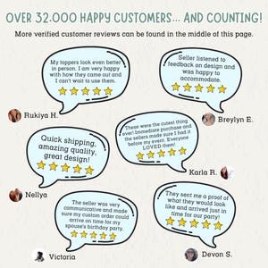May include: A graphic display featuring the text OVER 32,000 HAPPY CUSTOMERS... AND COUNTING! and More verified customer reviews can be found in the middle of this page. It includes five light blue speech bubbles with five-star ratings and text.