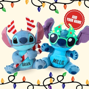 Personalized Holiday Christmas Stitch 8&quot; Plush, Personalized Stuffed Animal Gift, Custom Name Plush, Stitch Birthday, Lilo and Stitch