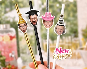 Custom Face Party Straws – Personalized Straws for Birthdays, Bachelorette, Bridal Showers, Graduation, Wedding & Retirement Parties
