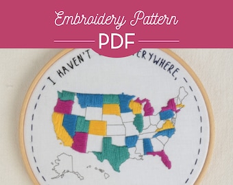 50 STATES Embroidery PDF - Beginner, DIY, Gift, Travel, Crafts, United States, Vacation, Stitched, Downloadable