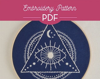 Third Eye Embroidery PDF -  Beginner, DIY, Gift, Crafts, Stitched, Minds eye, Inner eye, Ajna chakra, Enlightenment, Blue, Download