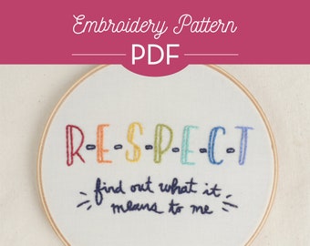 REPECT -  Embroidery PDF - Beginner, DIY, Gift, Crafts, Words, Quote, Stitched, Downloadable, Aretha