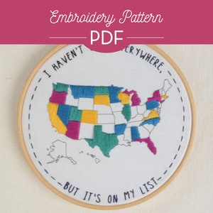 50 STATES Embroidery PDF - Beginner, DIY, Gift, Travel, Crafts, United States, Vacation, Stitched, Downloadable