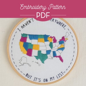 50 STATES Embroidery PDF - Anfänger, DIY, Geschenk, Reisen, Handwerk, USA, Urlaub, genäht, herunterladbar