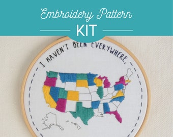 50 STATES Embroidery Kit - Beginner, DIY, Gift, Travel, Crafts, United States, Vacation, Stitched