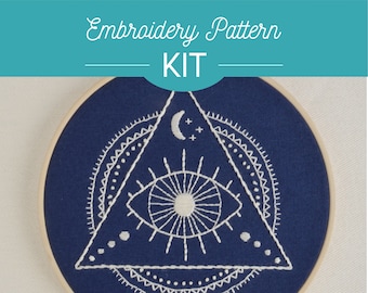 Third Eye Embroidery Kit - Beginner, DIY, Gift, Crafts, Stitched, Minds eye, Inner eye, Ajna chakra, Enlightenment, Blue