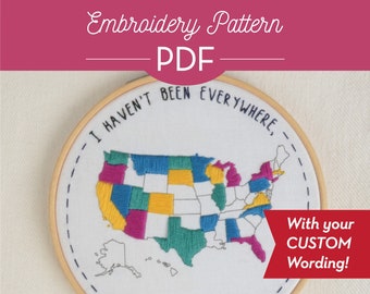50 STATES Embroidery PDF - Custom Words Option