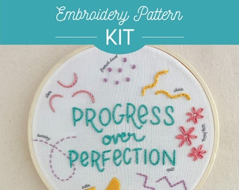 Stitch Sampler Embroidery Kit - Beginner, Hoop Art, DIY, Crafts, gift, words, type, stitched, colorful