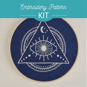 Third Eye Embroidery Kit - Beginner, DIY, Gift, Crafts, Stitched, Minds eye, Inner eye, Ajna chakra, Enlightenment, Blue