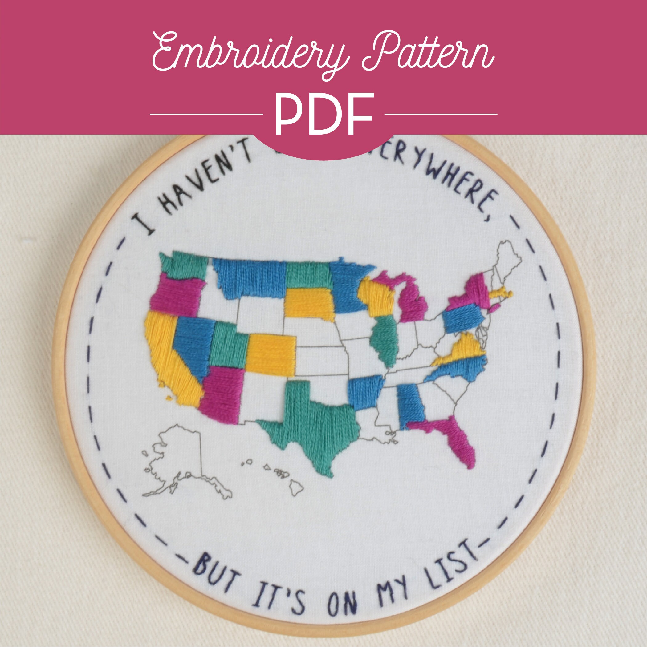 USA Map Embroidery Kit, United States Map, America Map, Embroidery Sampler  Kit, Make at Home DIY Embroidery Kit, DIY Craft Kit, rainbow map — I Heart Stitch  Art: Beginner Embroidery Kits + Patterns