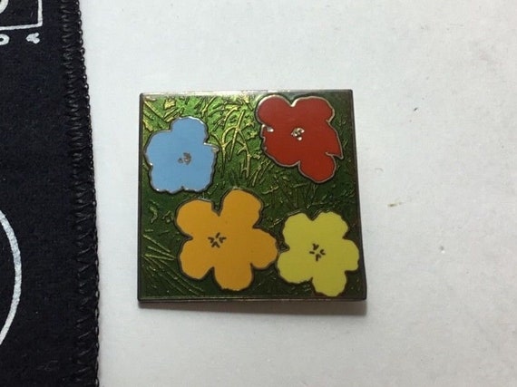Vintage ANDY WARHOL "Flowers" Enamel Brooch Pin b… - image 1
