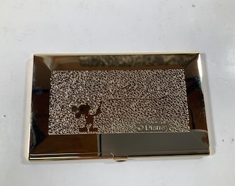 Estuche para tarjetas vintage de DISNEY "Mickey Gold" de los años 80, diseñado por el arquitecto MICHAEL GRAVES.