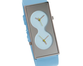 Vintage KARIM RADHID "Bi Blue" Dual Time Quartz Wrist Watch by ACME Studio New