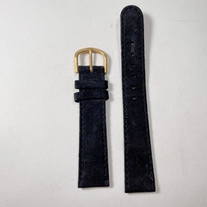 Black Suede Leather 18 MM Stitched Watch Strap Watch Band Gold Plated Buckle NEW