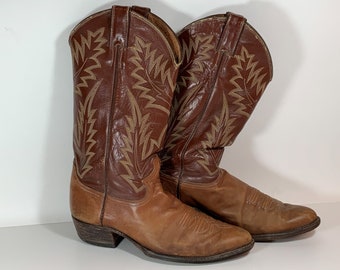 Vtg Tony Lama  Two Tone Brown Round Toe Cowboy Western Boots Men 8.5  Wmn 9.5 Vintage Tony Lama Brown/Black Two Tone Cowboy Boots 8.5D | eBay main image 4