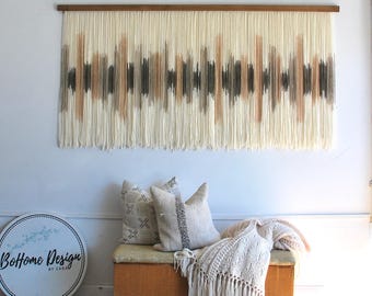 Handmade Wool Wall Hanging: Olive, Mustard, Mocha Fiber Art