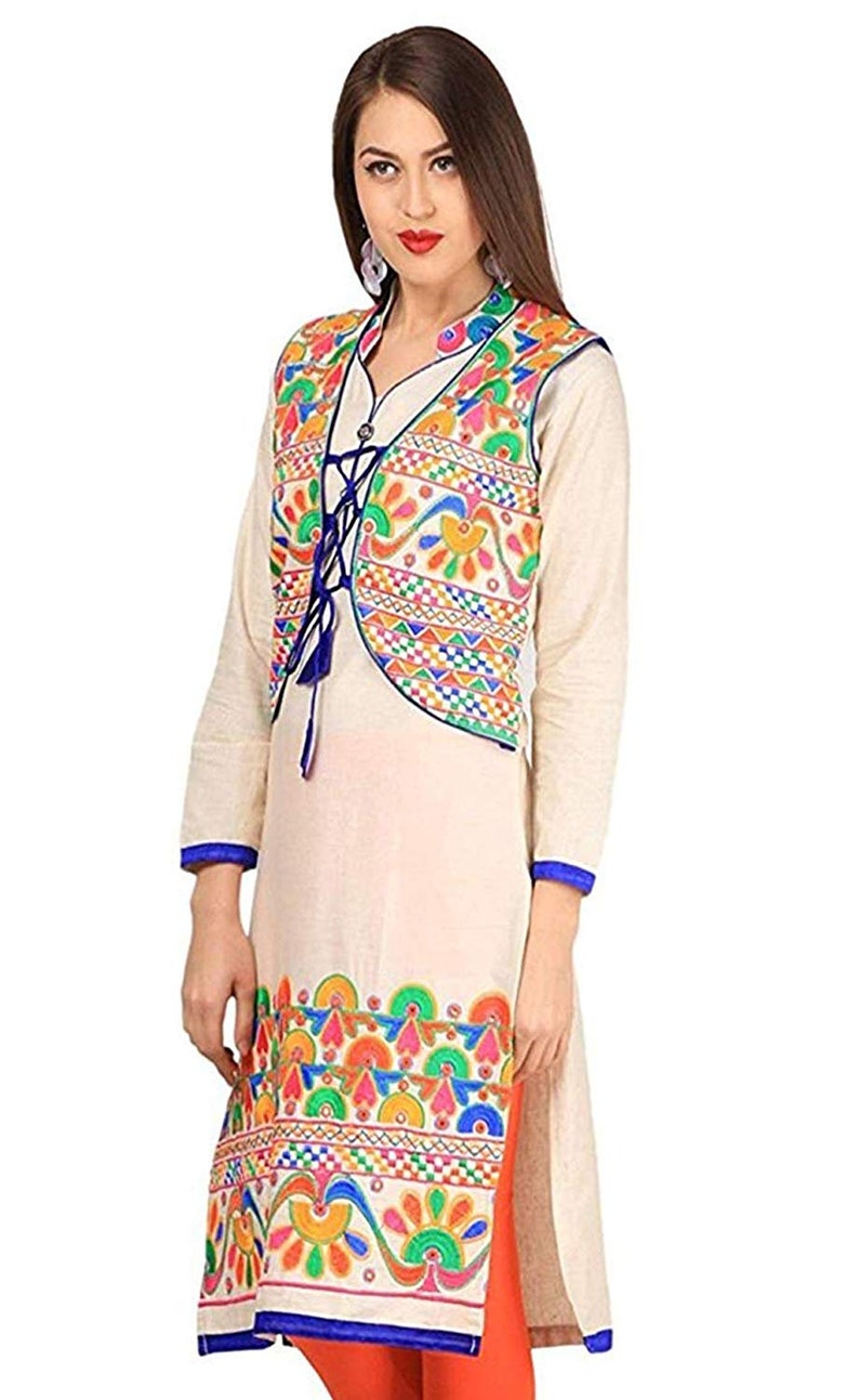 Premium Beige Cotton Kurti with Embroidered Jacket » BRITHIKA Luxury