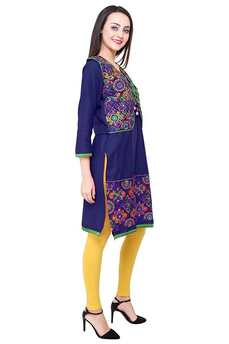 Premium Blue Cotton Kurti with Embroidered Jacket » BRITHIKA Luxury Fashion
