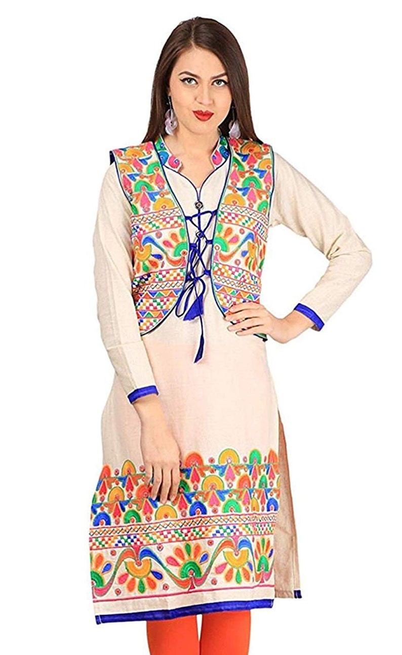Premium Beige Cotton Kurti with Embroidered Jacket » BRITHIKA Luxury