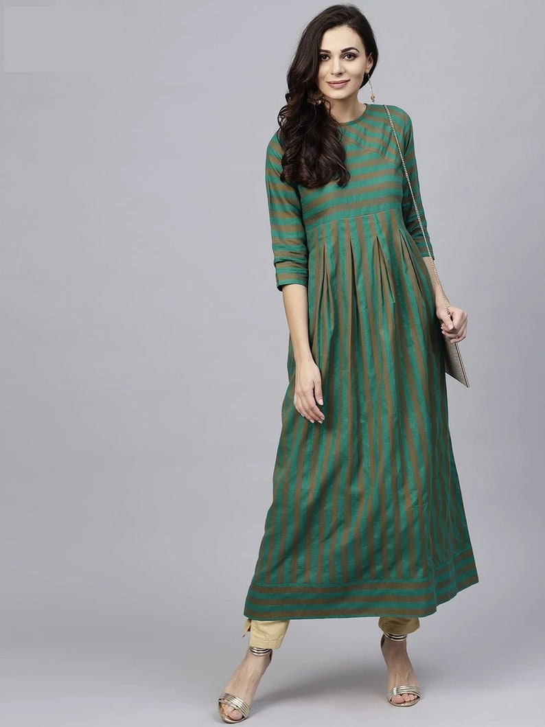 Brithika Cotton Green Woven Design Box Pleated Anarkali » BRITHIKA ...