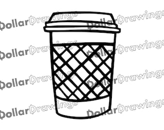 Digital Coffee Cup Drawing - Line Vector Illustration - Cafe Shop Logo Mug Take Away Out - Clip Art Stock Image *Instant Download*