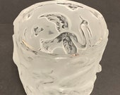 Stunning R Lalique Frosted Crystal Vase with Water Birds, Fish, Plants, 8.5 quot High, 6 quot Across Mouth.
