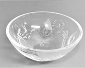 Lalique Crystal Bowl With Branches and Flowers in Original Box Signed Lalique France
