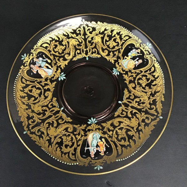 Venetian Glass Plate with Gold Embellishments and Paintings of Couples