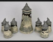 19th C German Beer Stein 14 With 6 Mugs 7 Hunting Theme Dogs