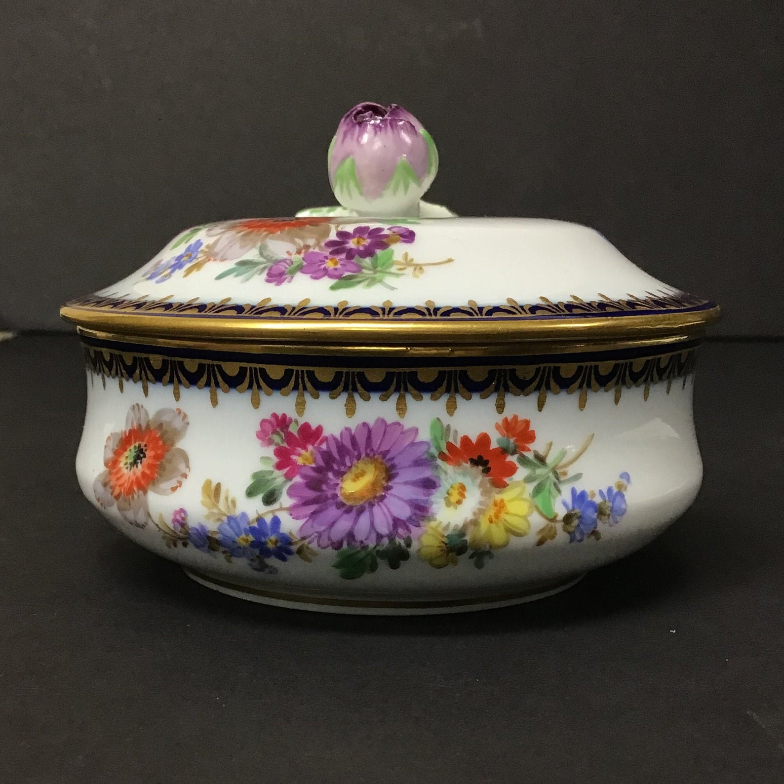 Vintage Meissen Porcelain Trinket Box with Flowers and a Etsy