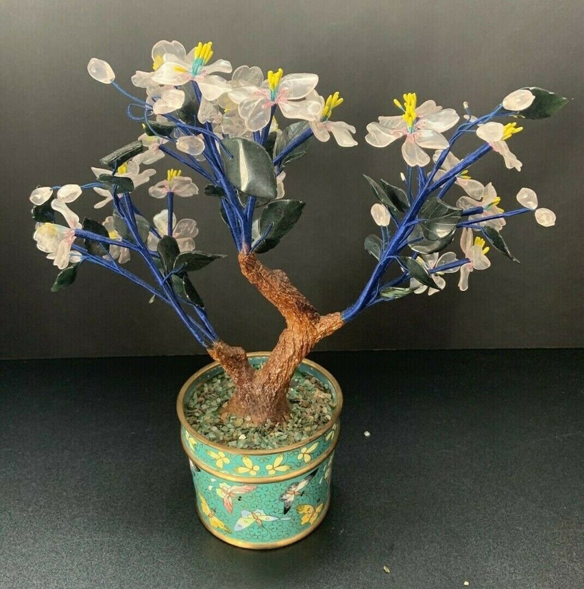 Vintage Chinese Jade Gem Tree in Cloisonne Pot 11 Etsy