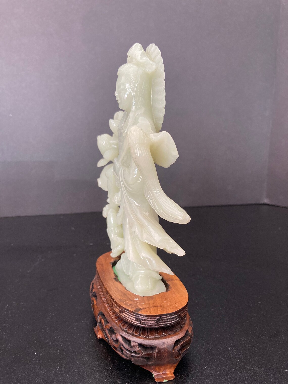 Vintage Chinese Carved Jade Sculpture of Woman With Wood Stand Etsy