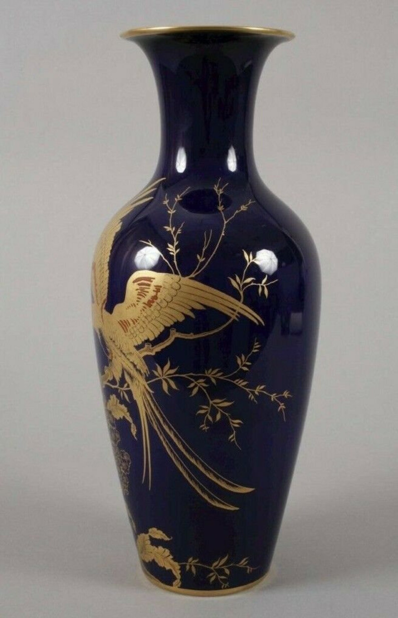 Rosenthal Porcelain Blue Vase with Gold Bird Decoration Etsy